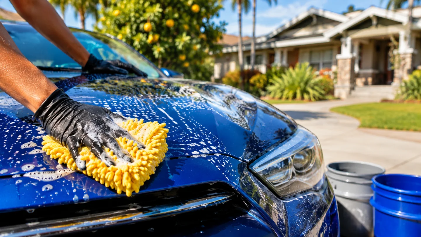 Outdoor mobile vehicle care in bright daylight