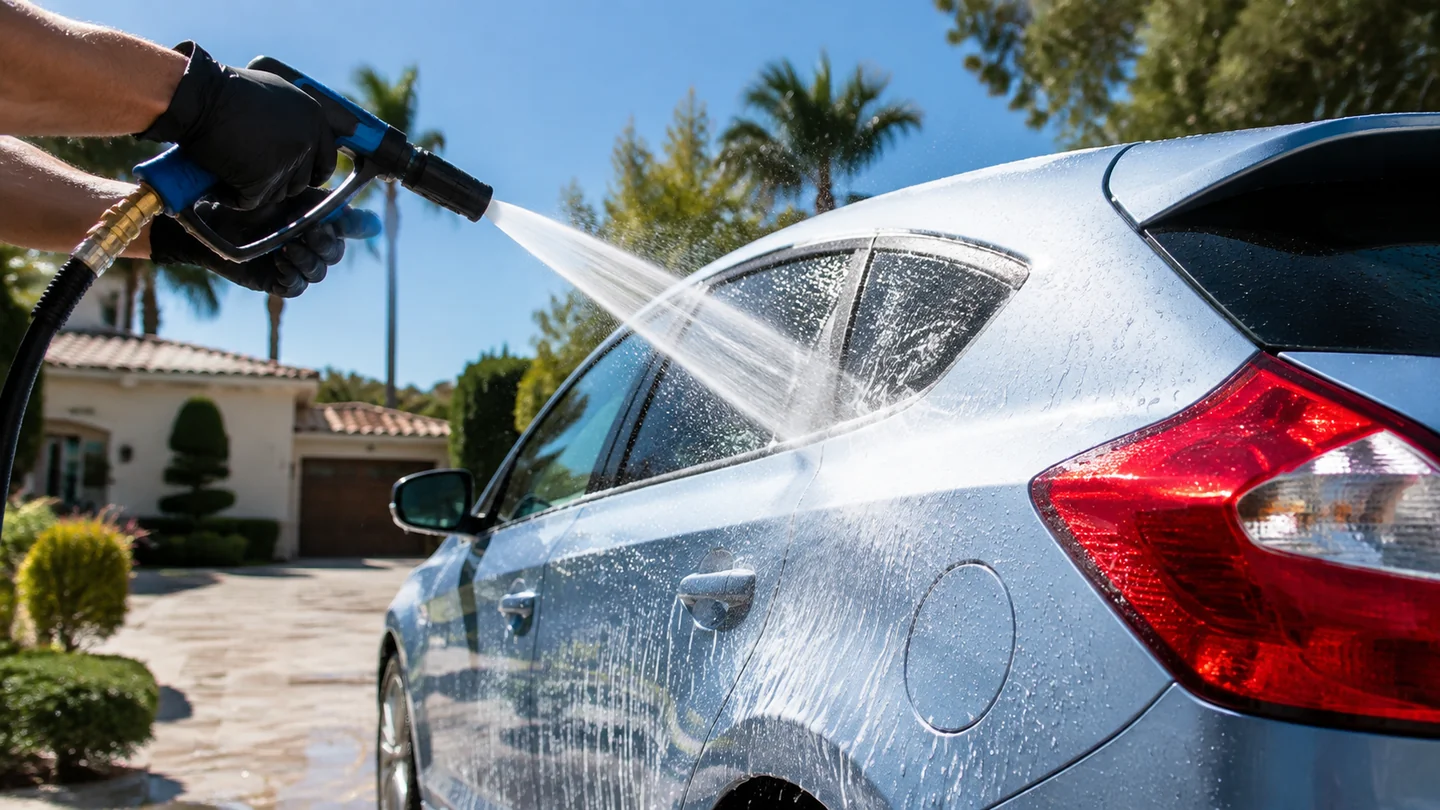 Outdoor mobile vehicle care in bright daylight