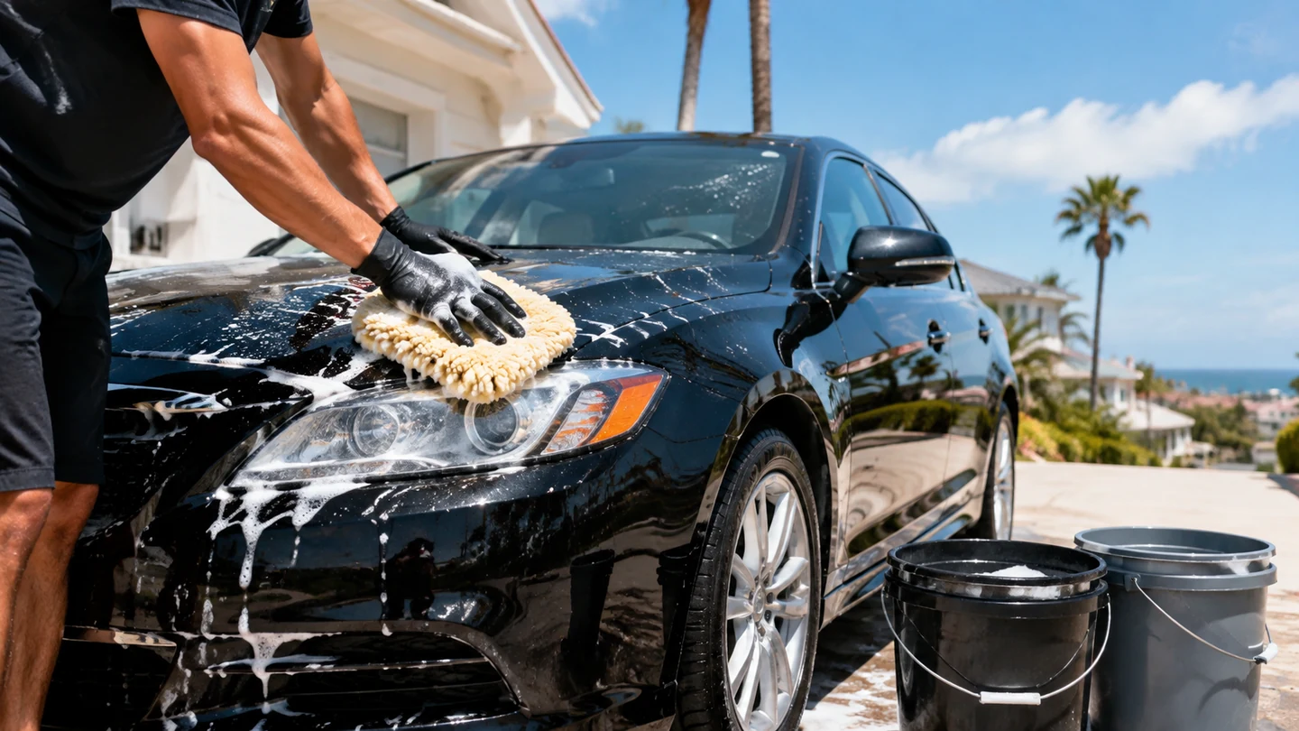 Outdoor mobile vehicle care in bright daylight