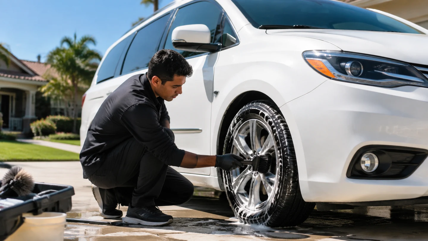 Outdoor mobile vehicle care in bright daylight
