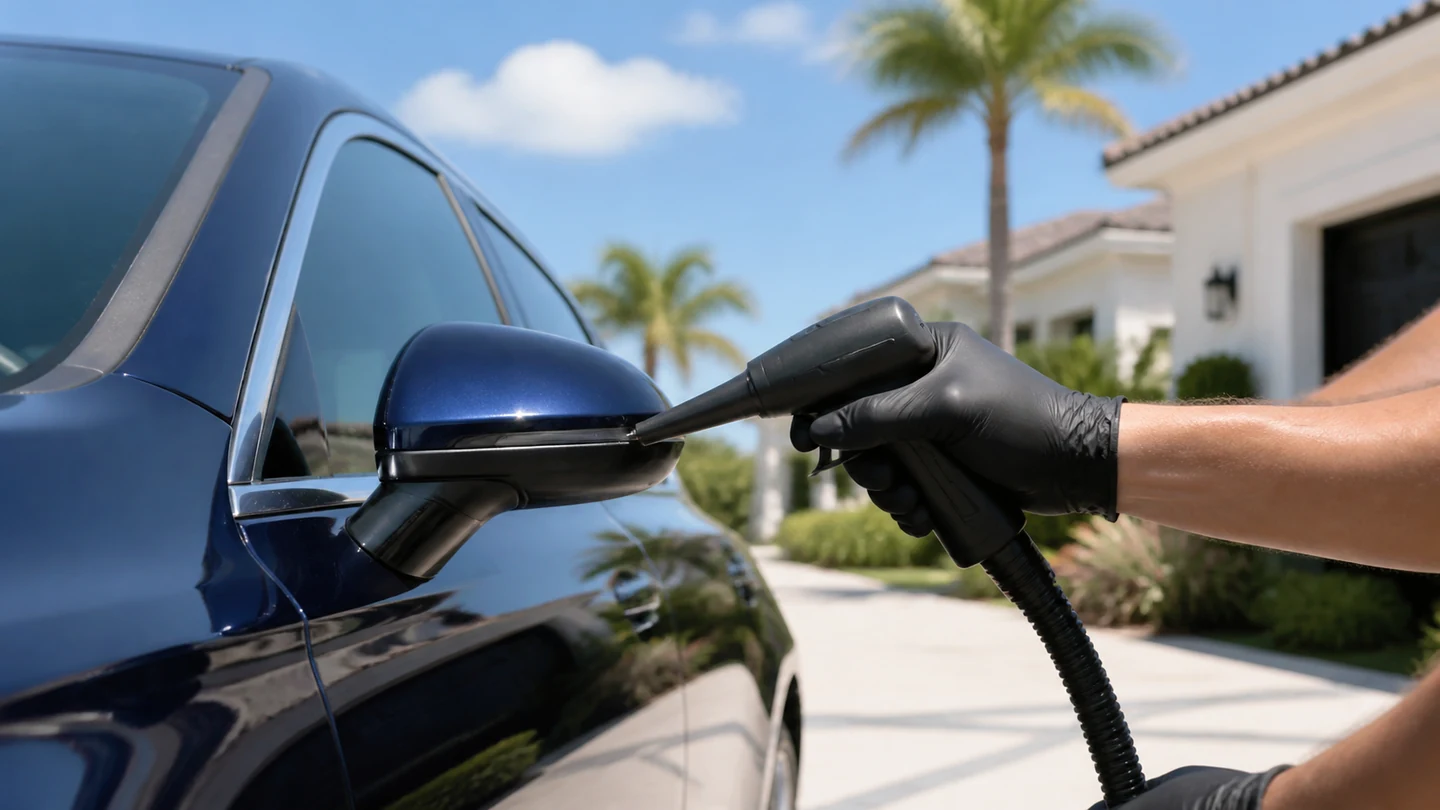 Outdoor mobile vehicle care in bright daylight