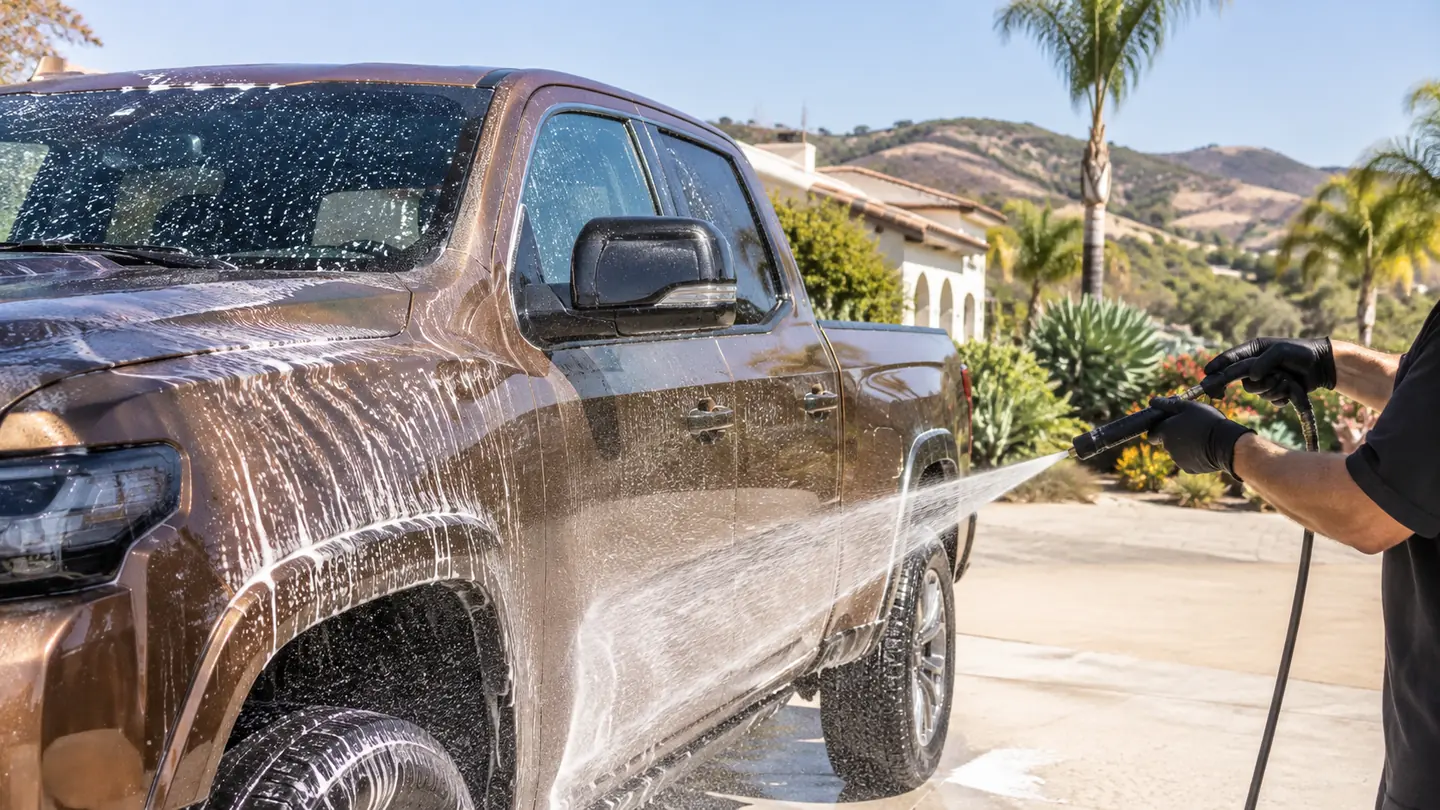 Outdoor mobile vehicle care in bright daylight