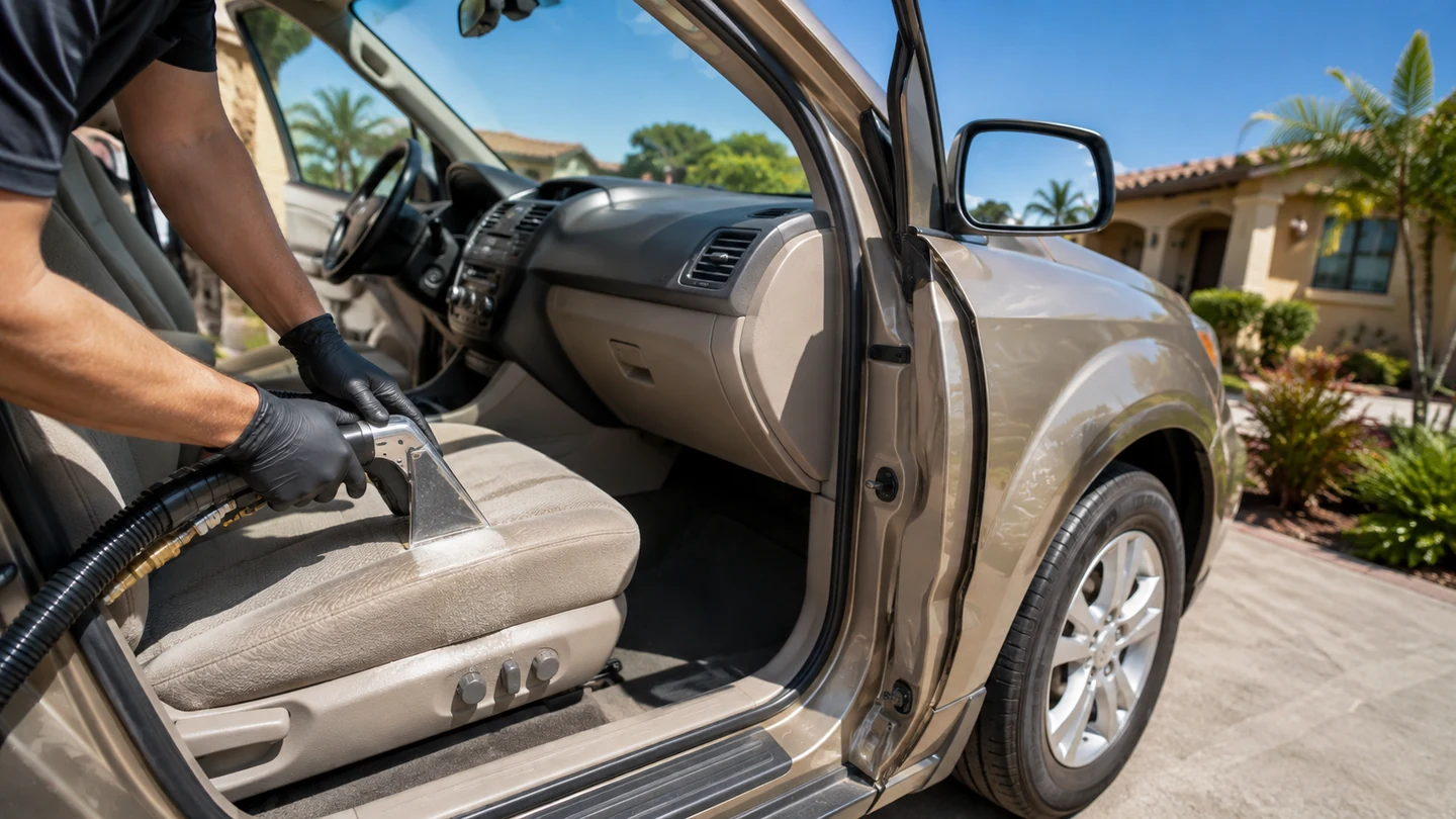 Outdoor mobile vehicle care in bright daylight