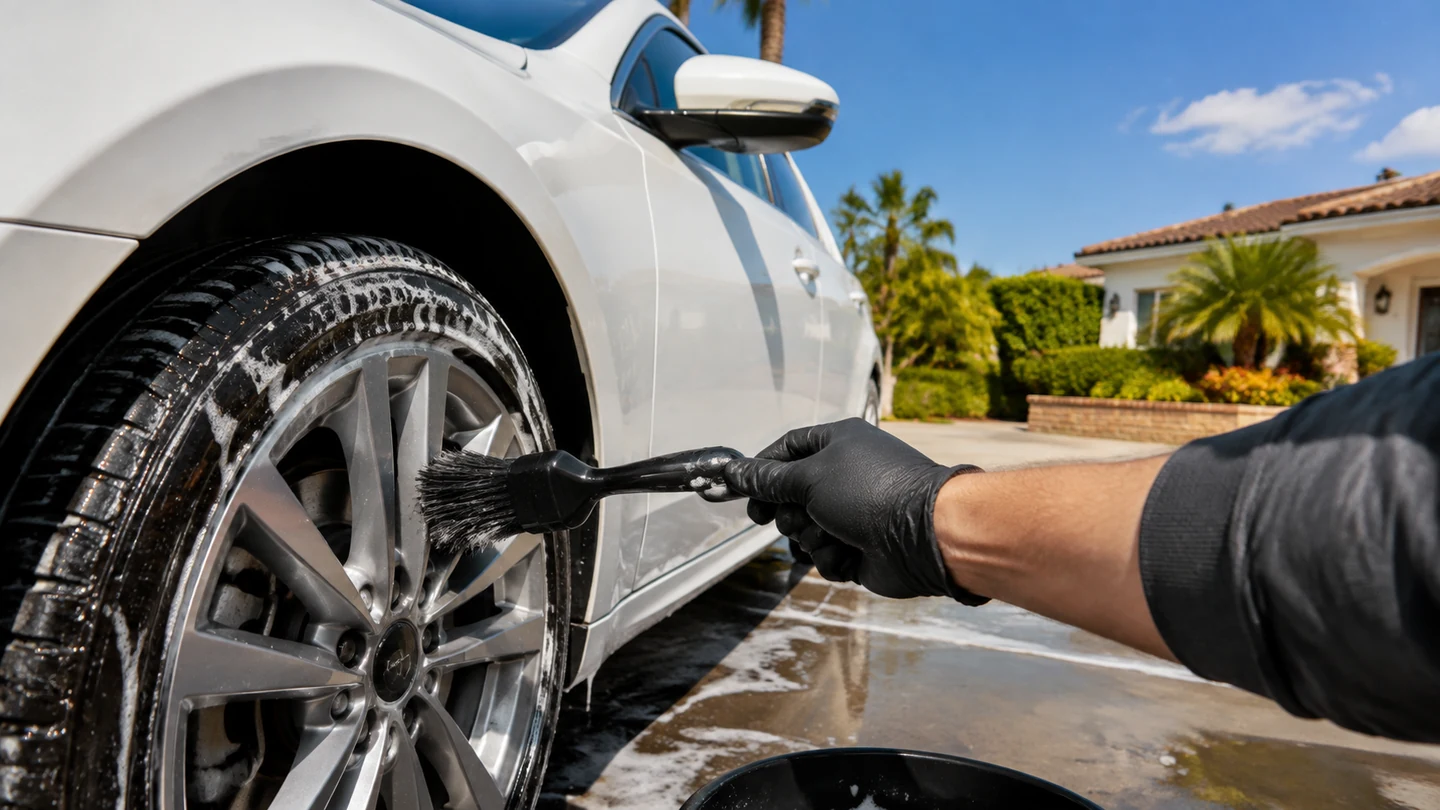 Outdoor mobile vehicle care in bright daylight