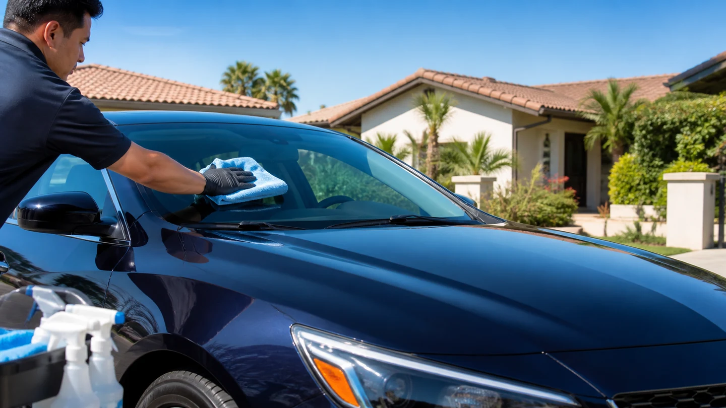 Outdoor mobile vehicle care in bright daylight