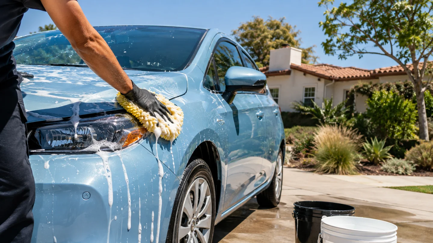 Outdoor mobile vehicle care in bright daylight