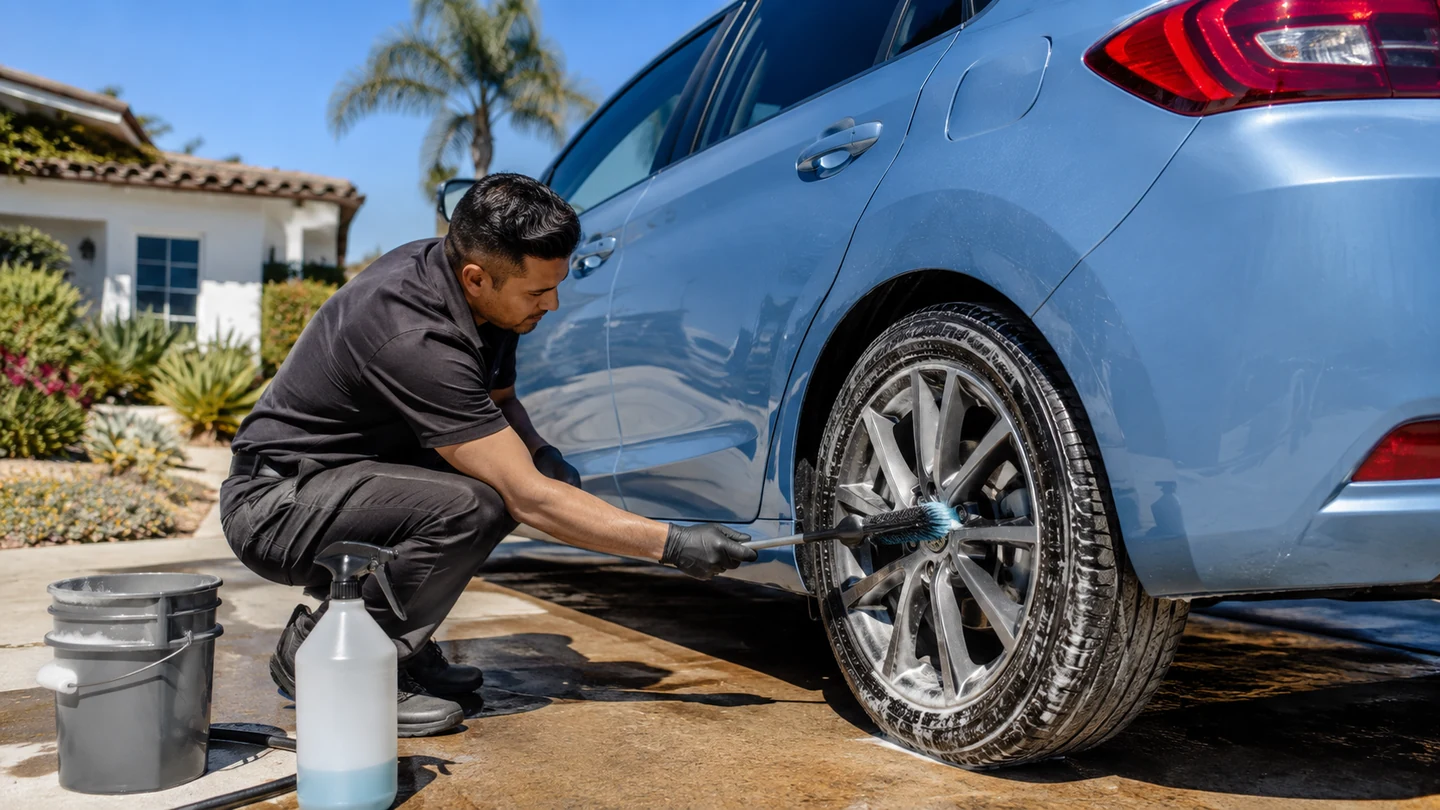 Outdoor mobile vehicle care in bright daylight