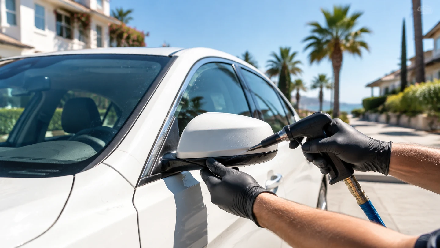 Outdoor mobile vehicle care in bright daylight