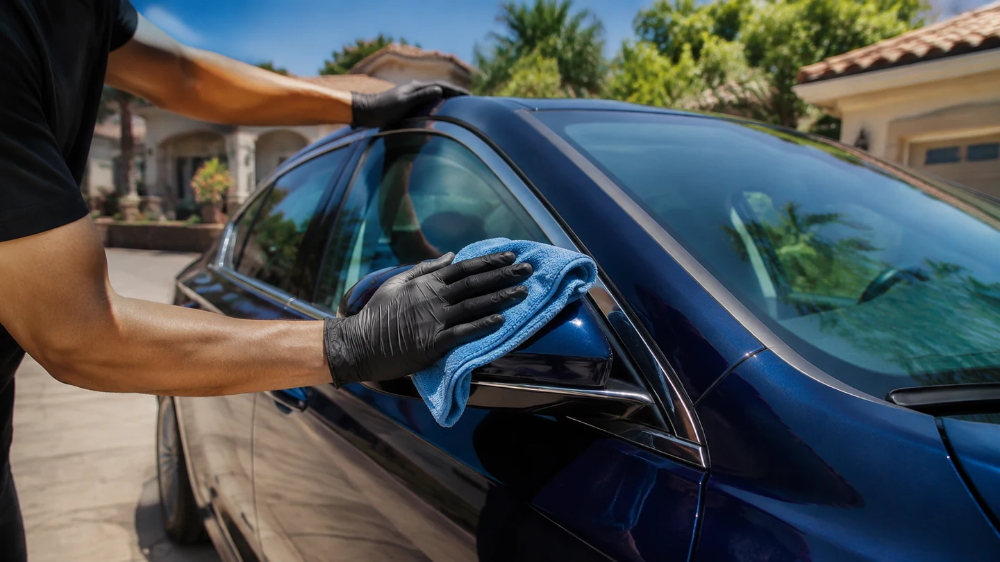 Outdoor mobile vehicle care in bright daylight