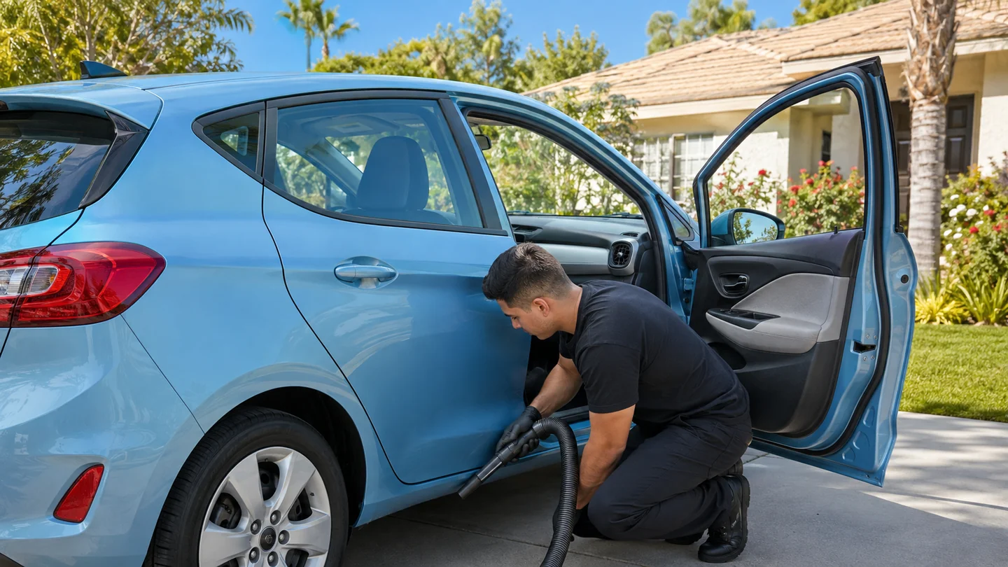 Outdoor mobile vehicle care in bright daylight