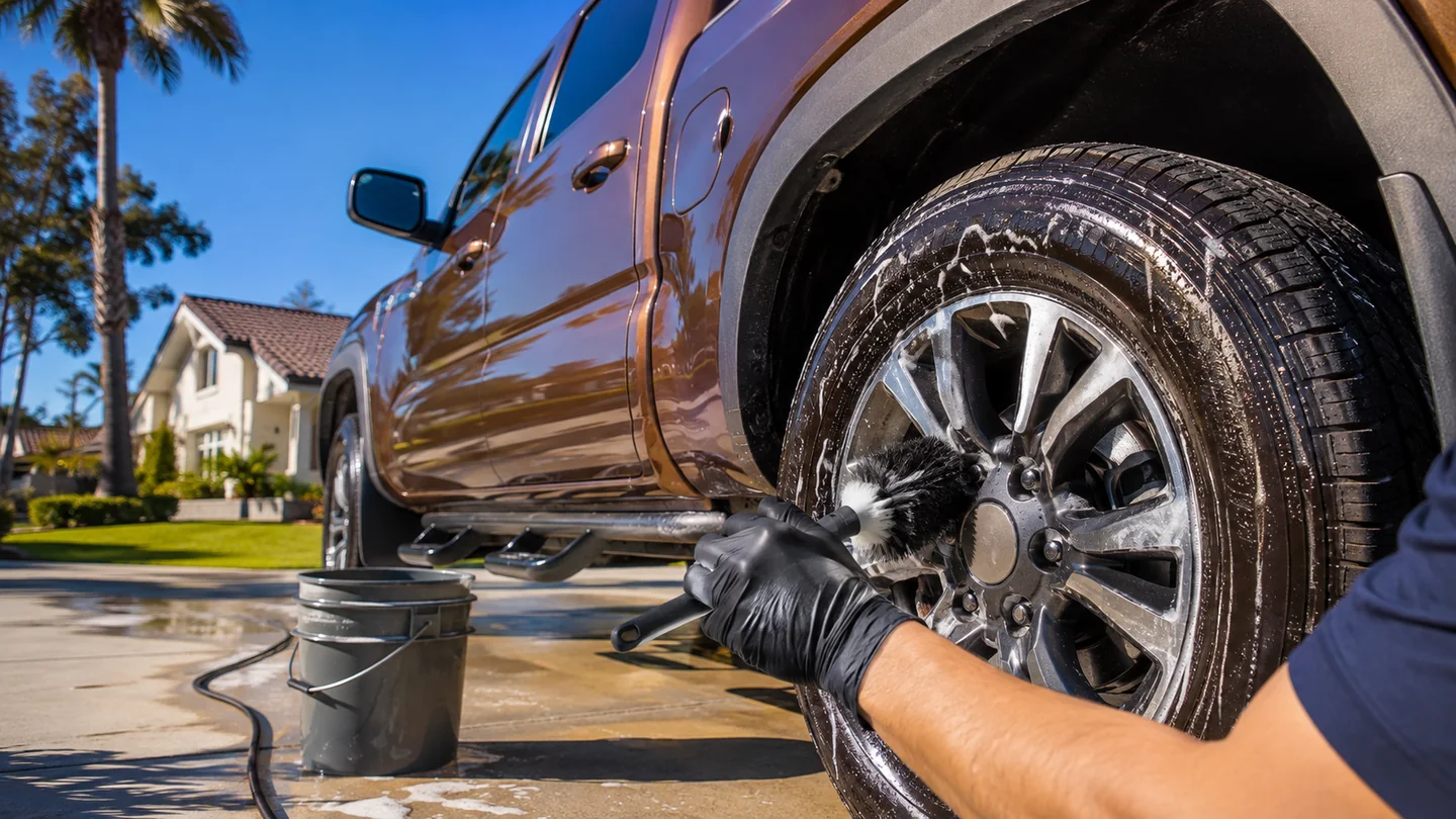Outdoor mobile vehicle care in bright daylight