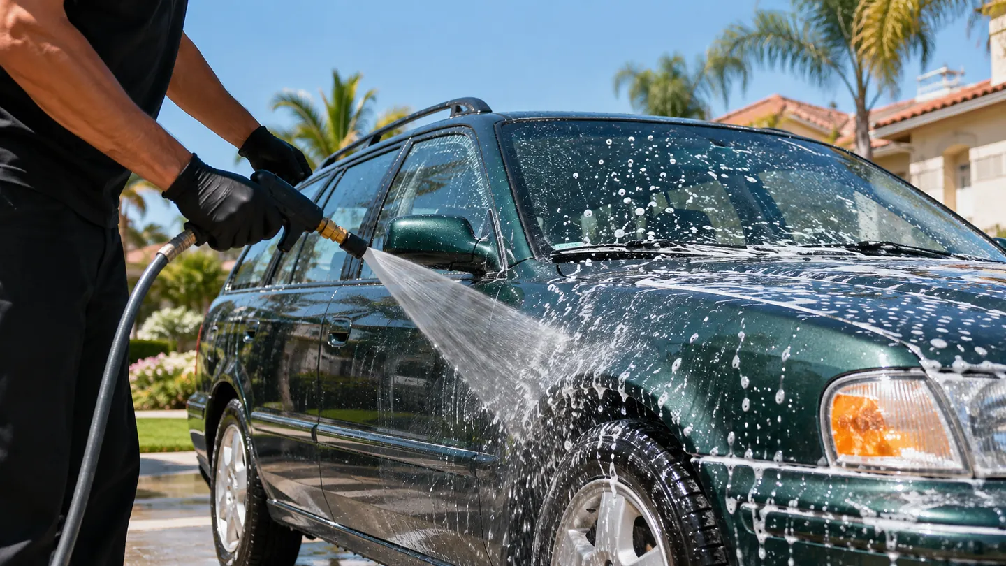 Outdoor mobile vehicle care in bright daylight