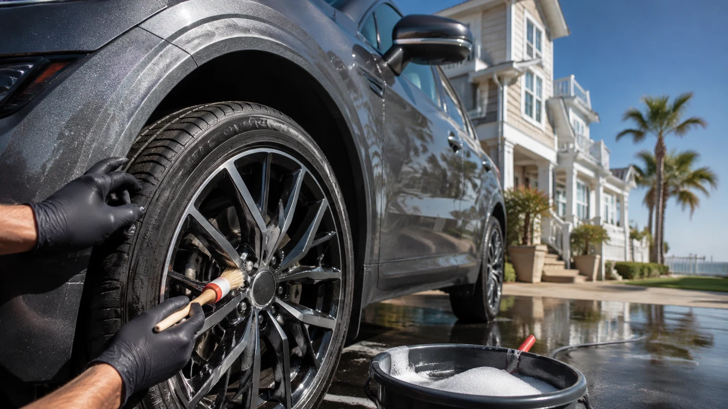 Outdoor mobile vehicle care in bright daylight