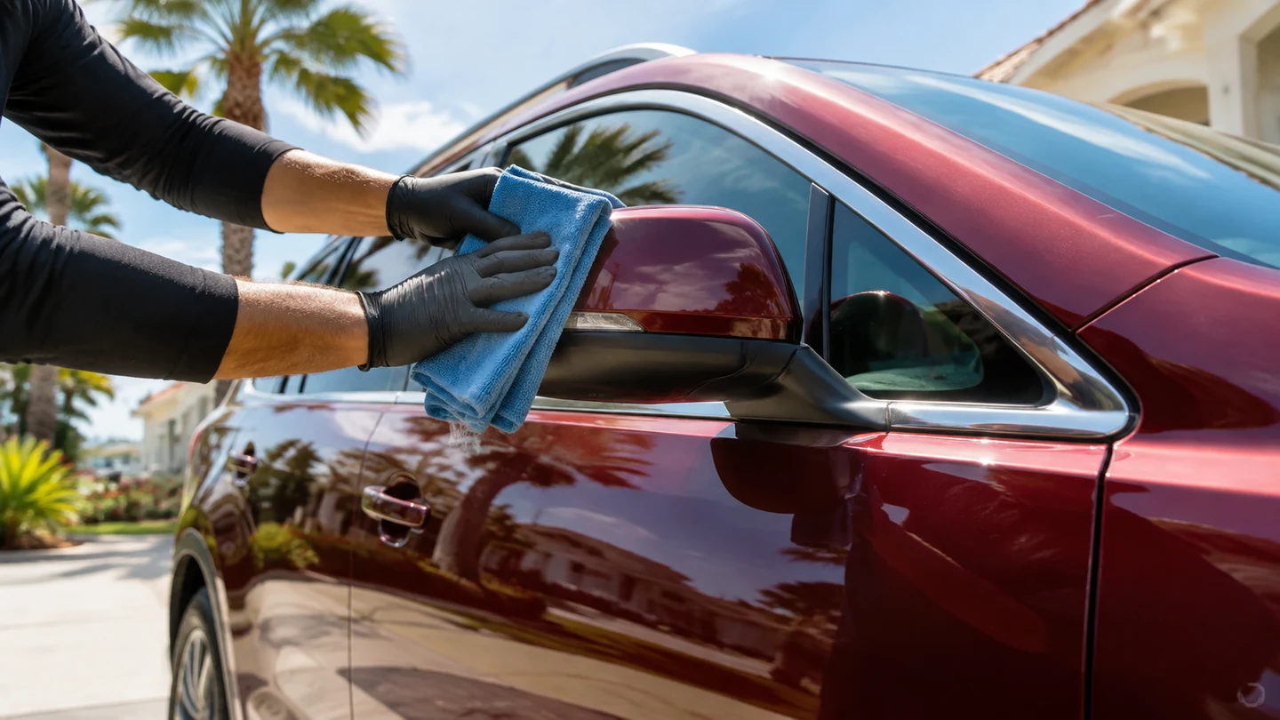 Outdoor mobile vehicle care in bright daylight