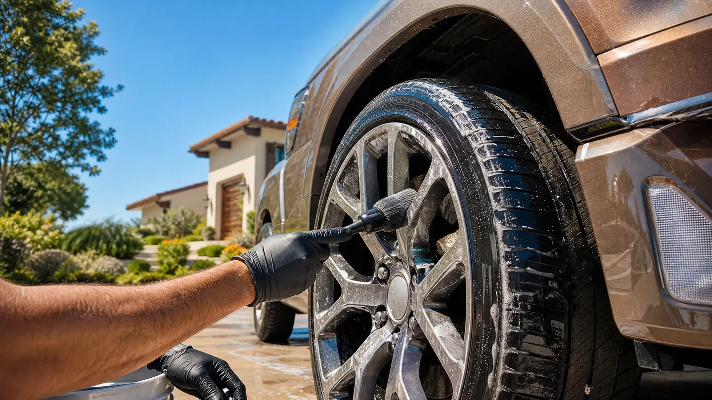 Outdoor mobile vehicle care in bright daylight