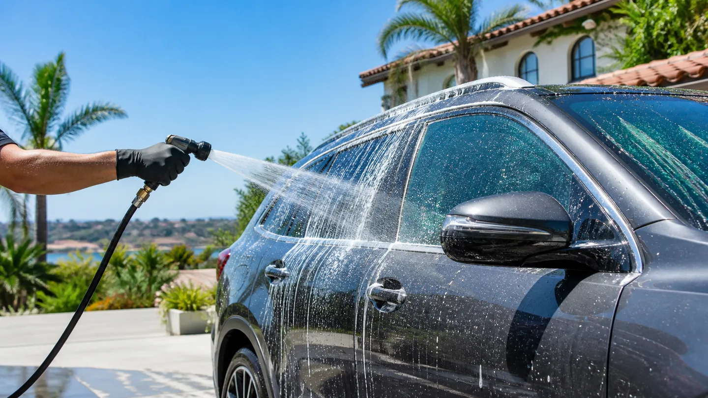 Outdoor mobile vehicle care in bright daylight