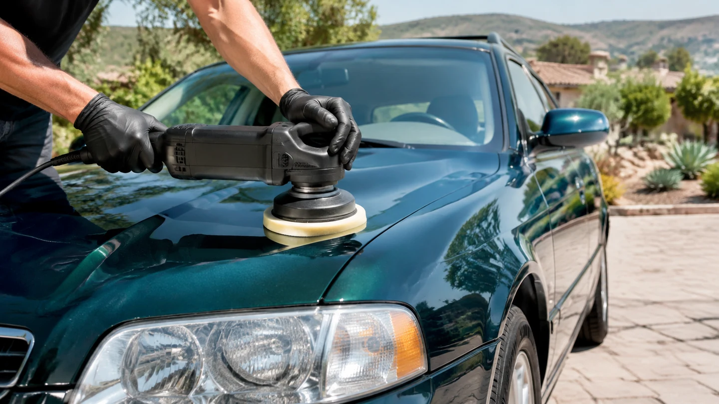 Outdoor mobile vehicle care in bright daylight