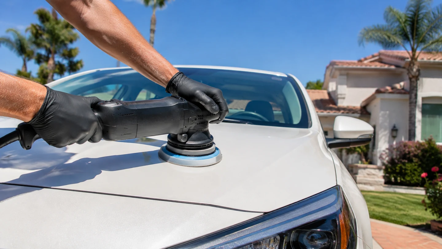 Outdoor mobile vehicle care in bright daylight