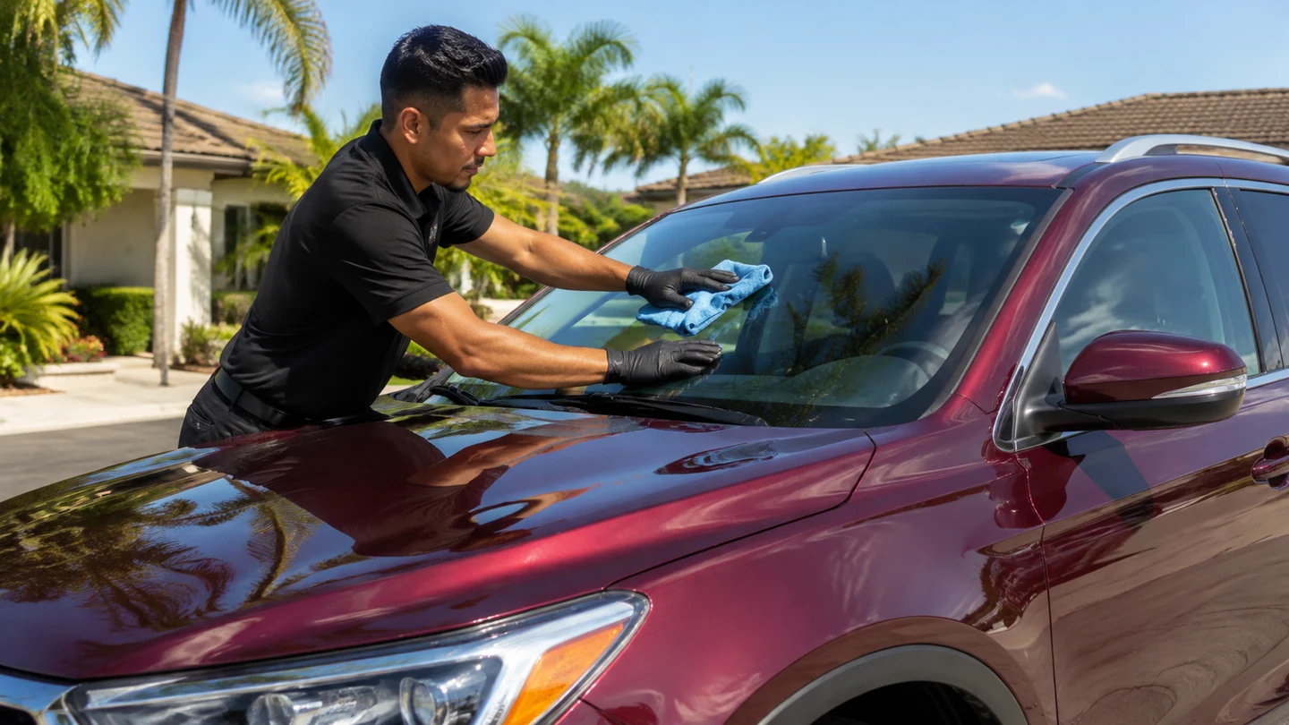 Outdoor mobile vehicle care in bright daylight
