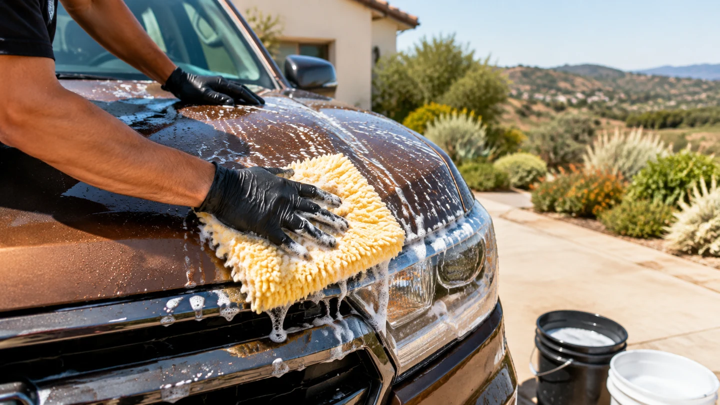 Outdoor mobile vehicle care in bright daylight
