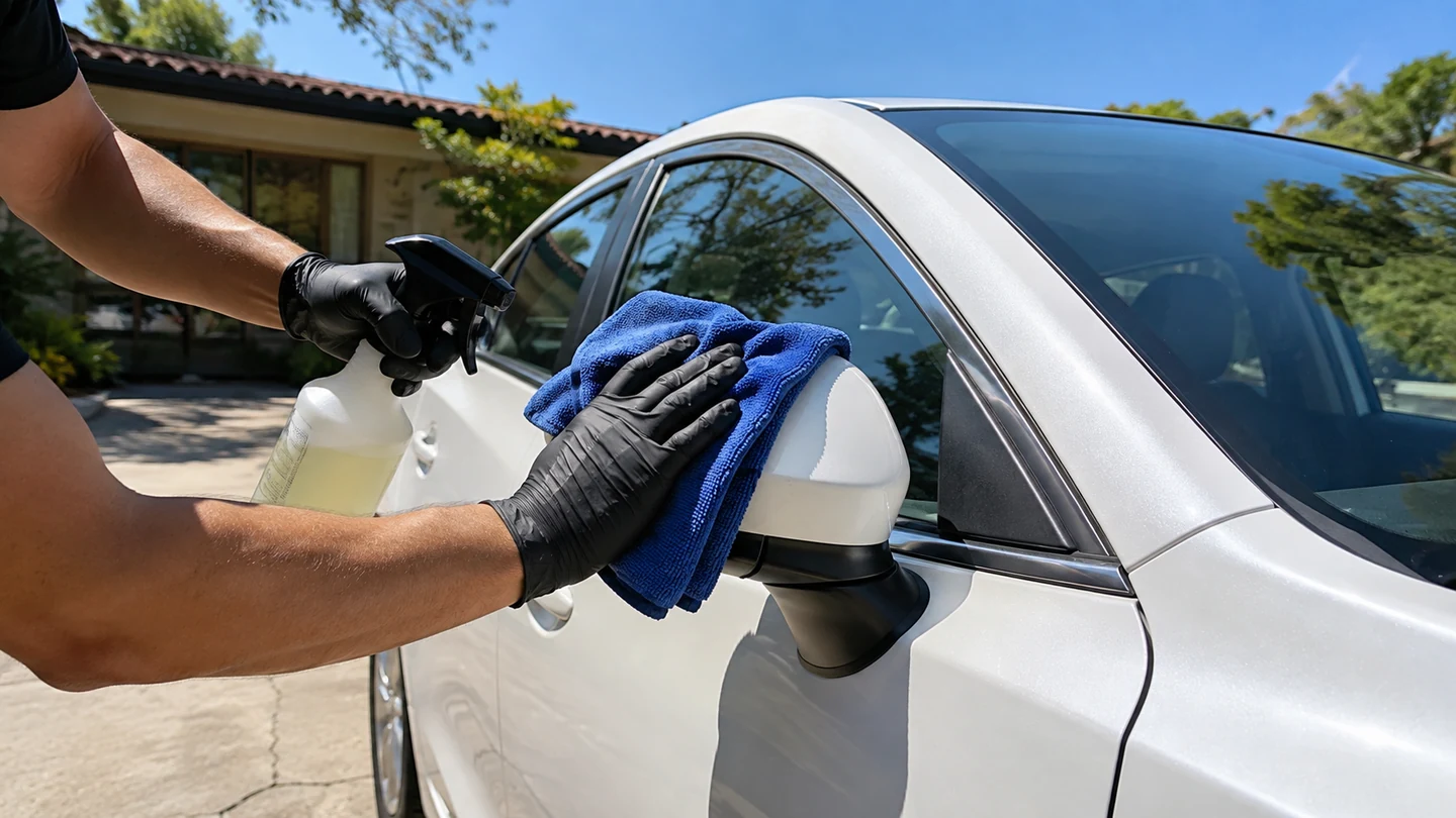 Outdoor mobile vehicle care in bright daylight