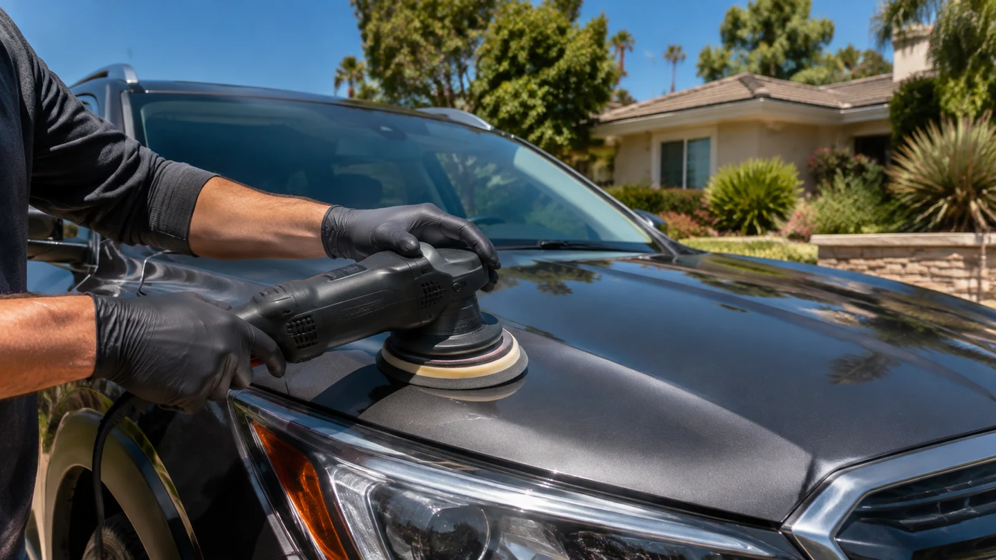 Outdoor mobile vehicle care in bright daylight