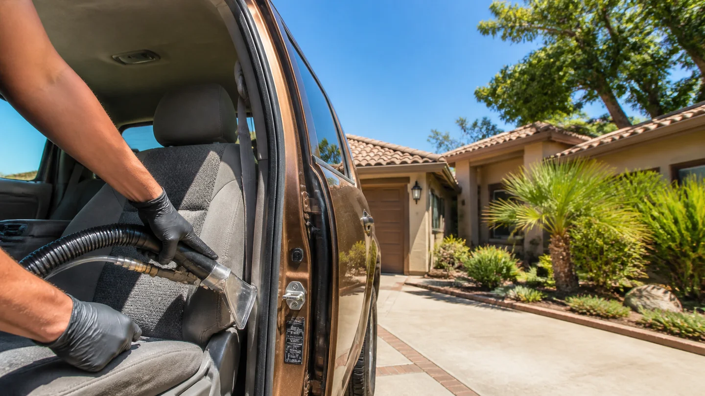 Outdoor mobile vehicle care in bright daylight