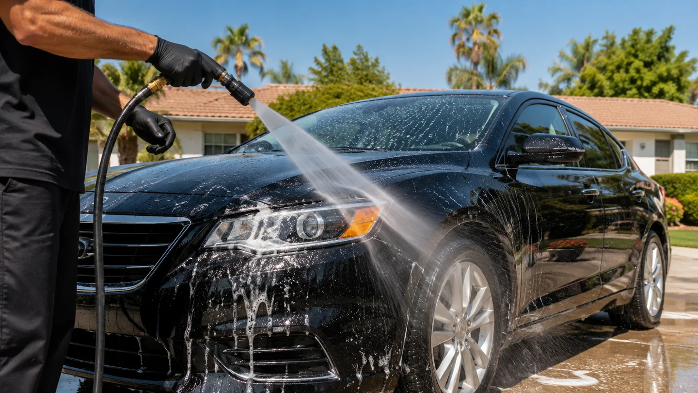 Outdoor mobile vehicle care in bright daylight