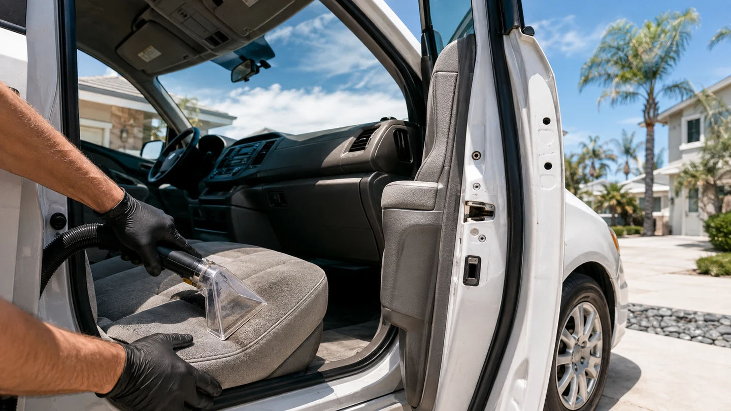Outdoor mobile vehicle care in bright daylight