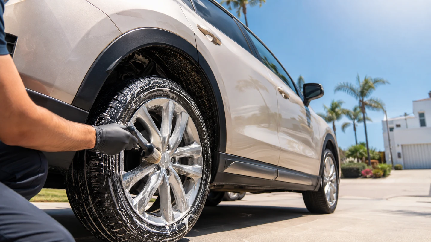 Outdoor mobile vehicle care in bright daylight