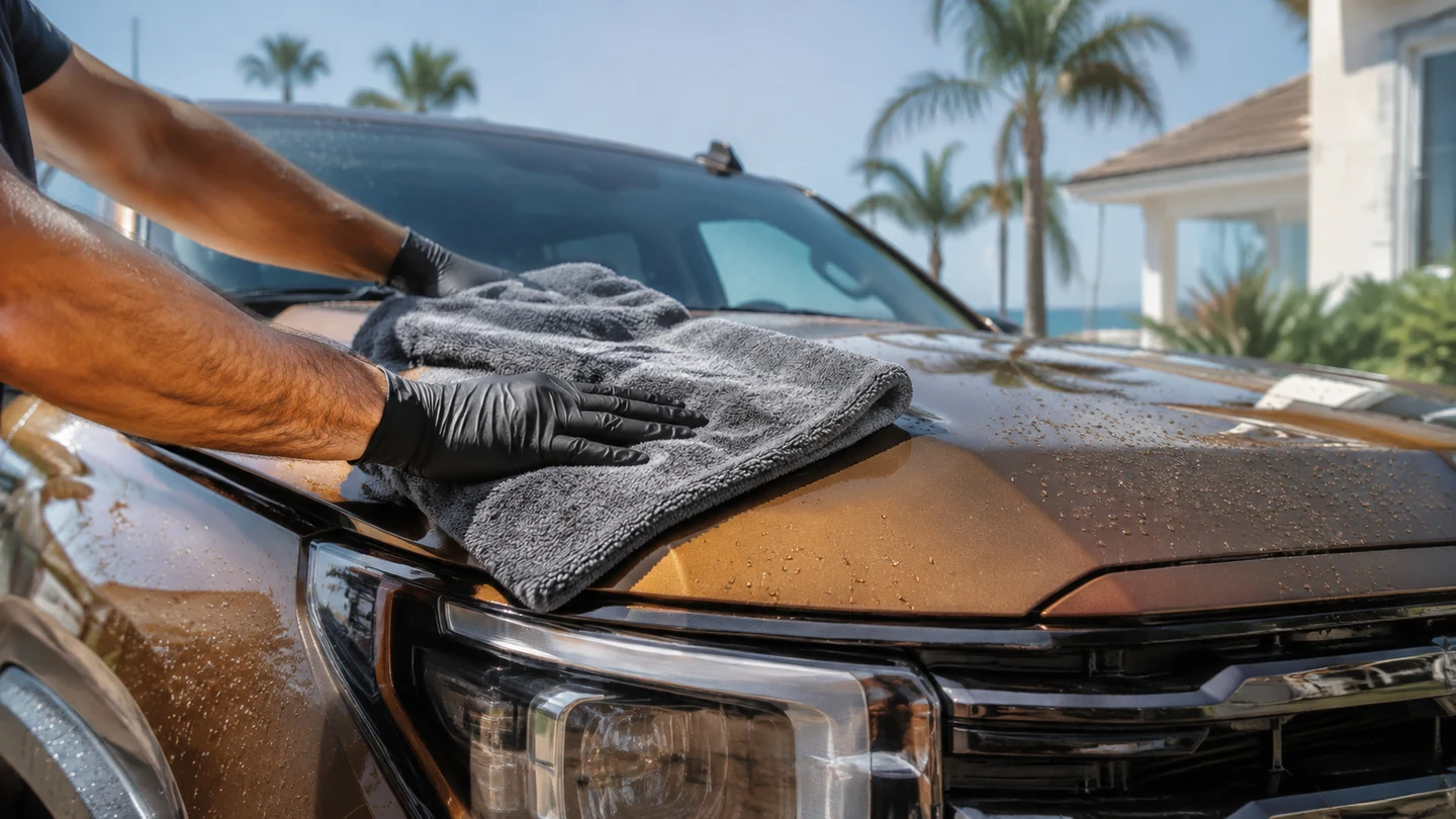 Outdoor mobile vehicle care in bright daylight