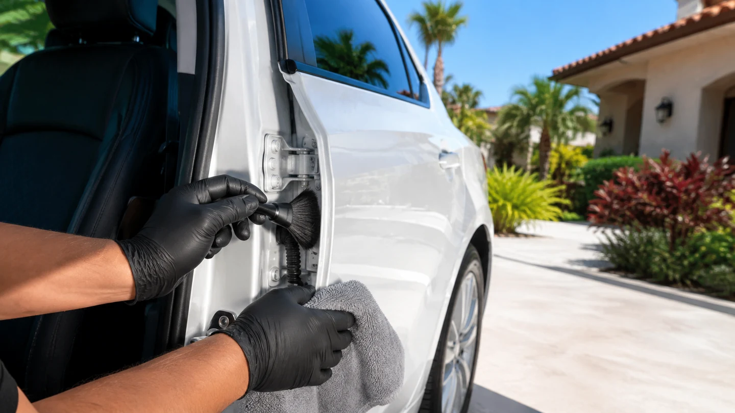 Outdoor mobile vehicle care in bright daylight