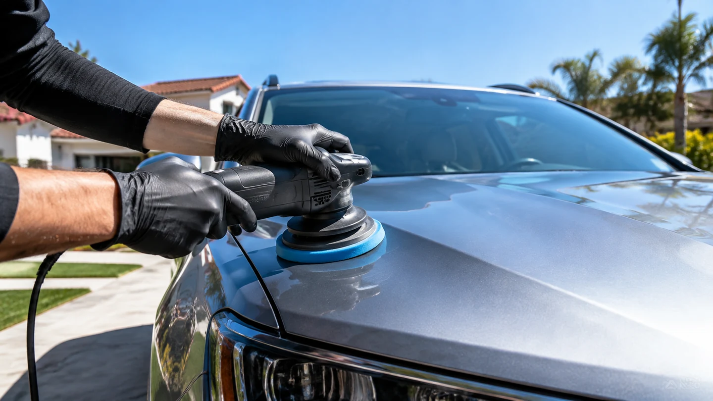 Outdoor mobile vehicle care in bright daylight
