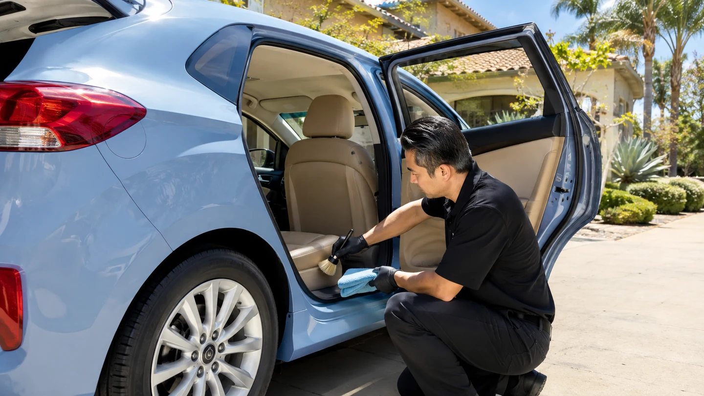 Outdoor mobile vehicle care in bright daylight