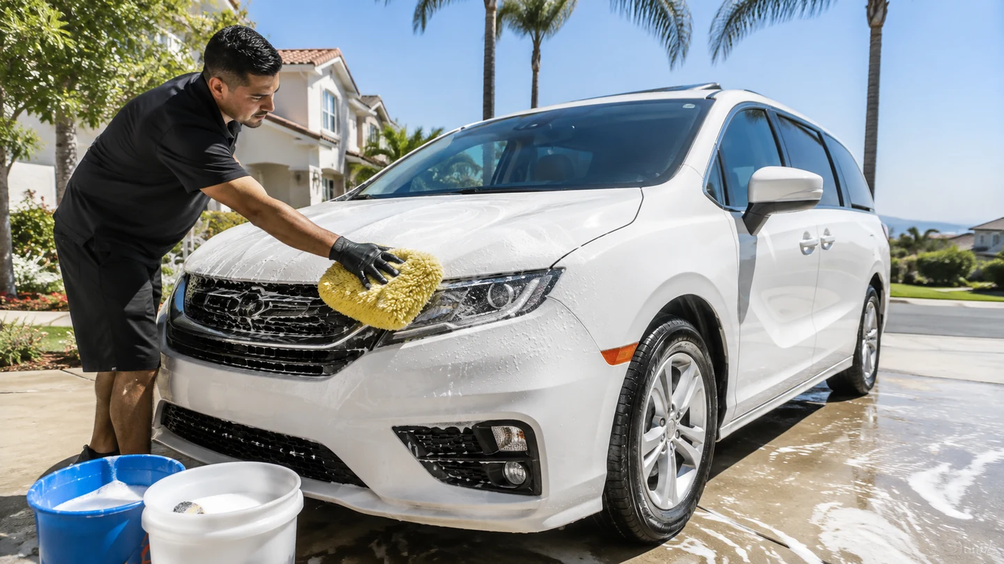 Outdoor mobile vehicle care in bright daylight