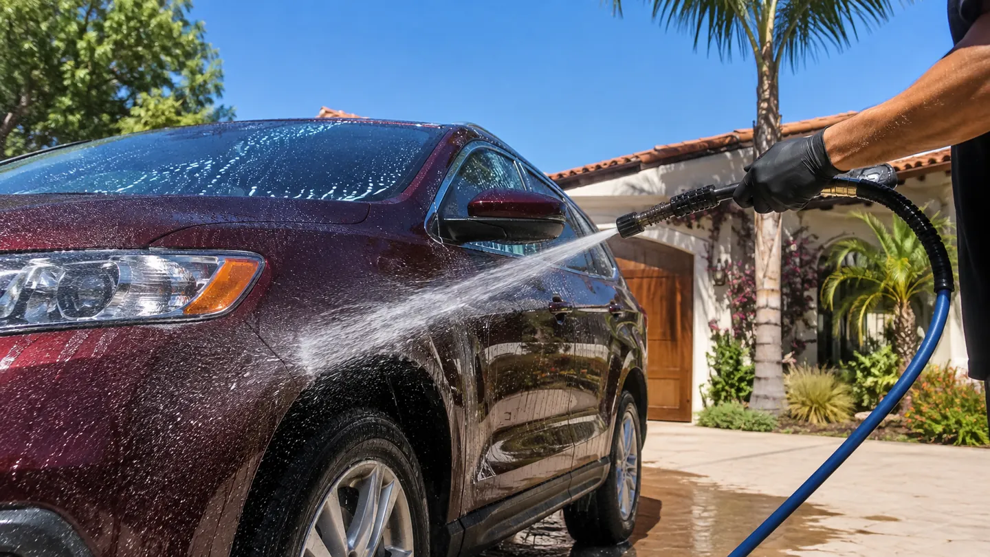 Outdoor mobile vehicle care in bright daylight