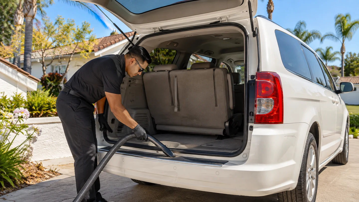 Outdoor mobile vehicle care in bright daylight