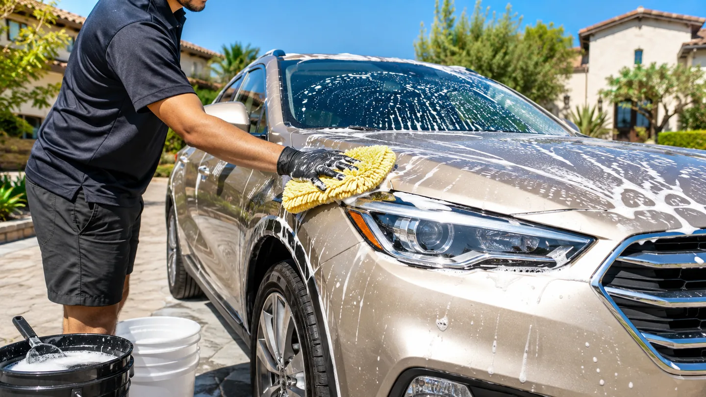 Outdoor mobile vehicle care in bright daylight