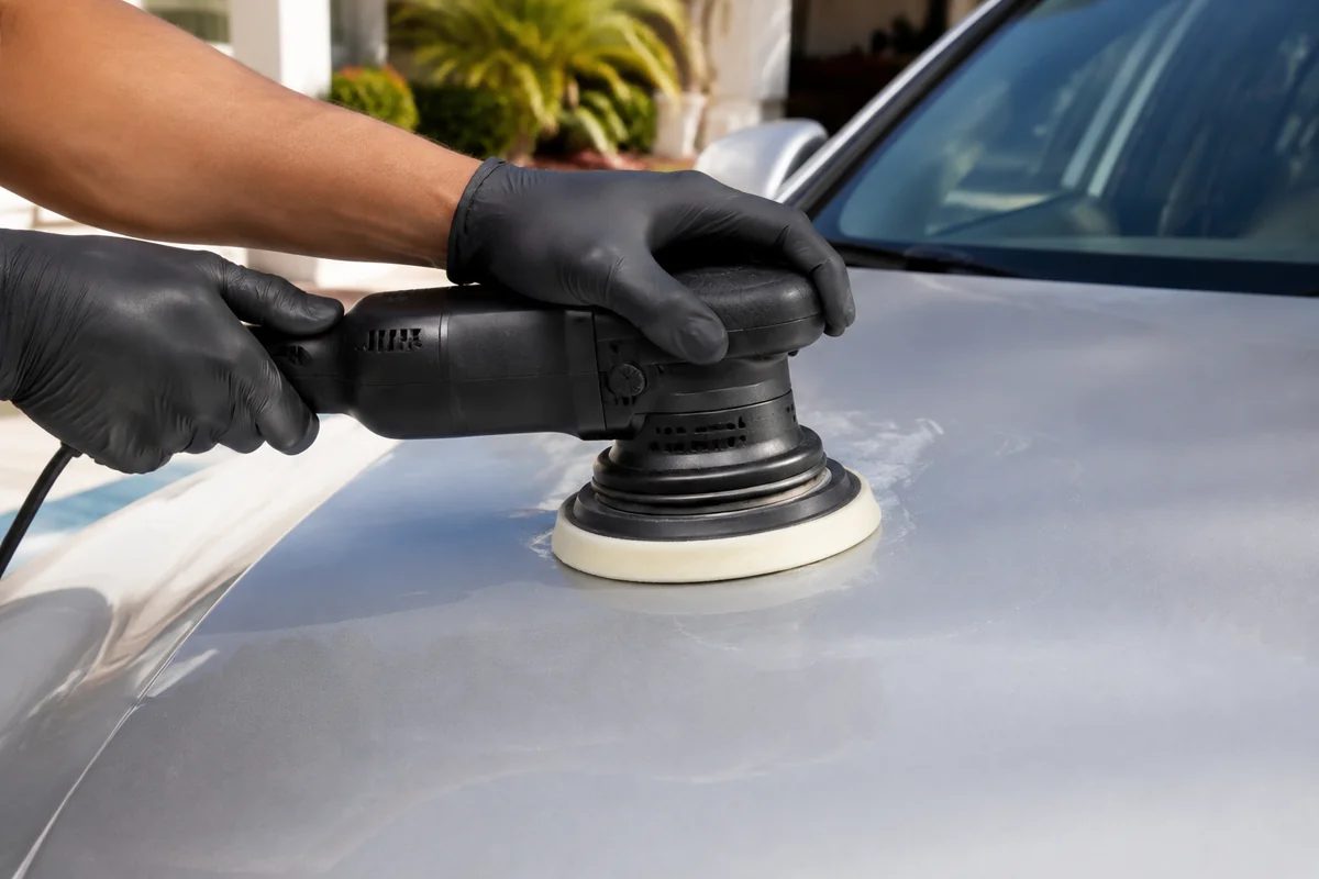 Close-up of wax application during mobile service